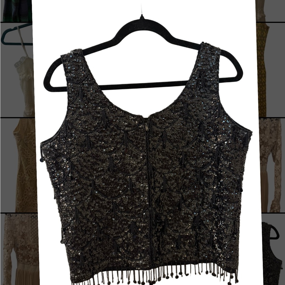Jeri-Jo VINTAGE 60s Black Beaded Crop Top one size fits a M